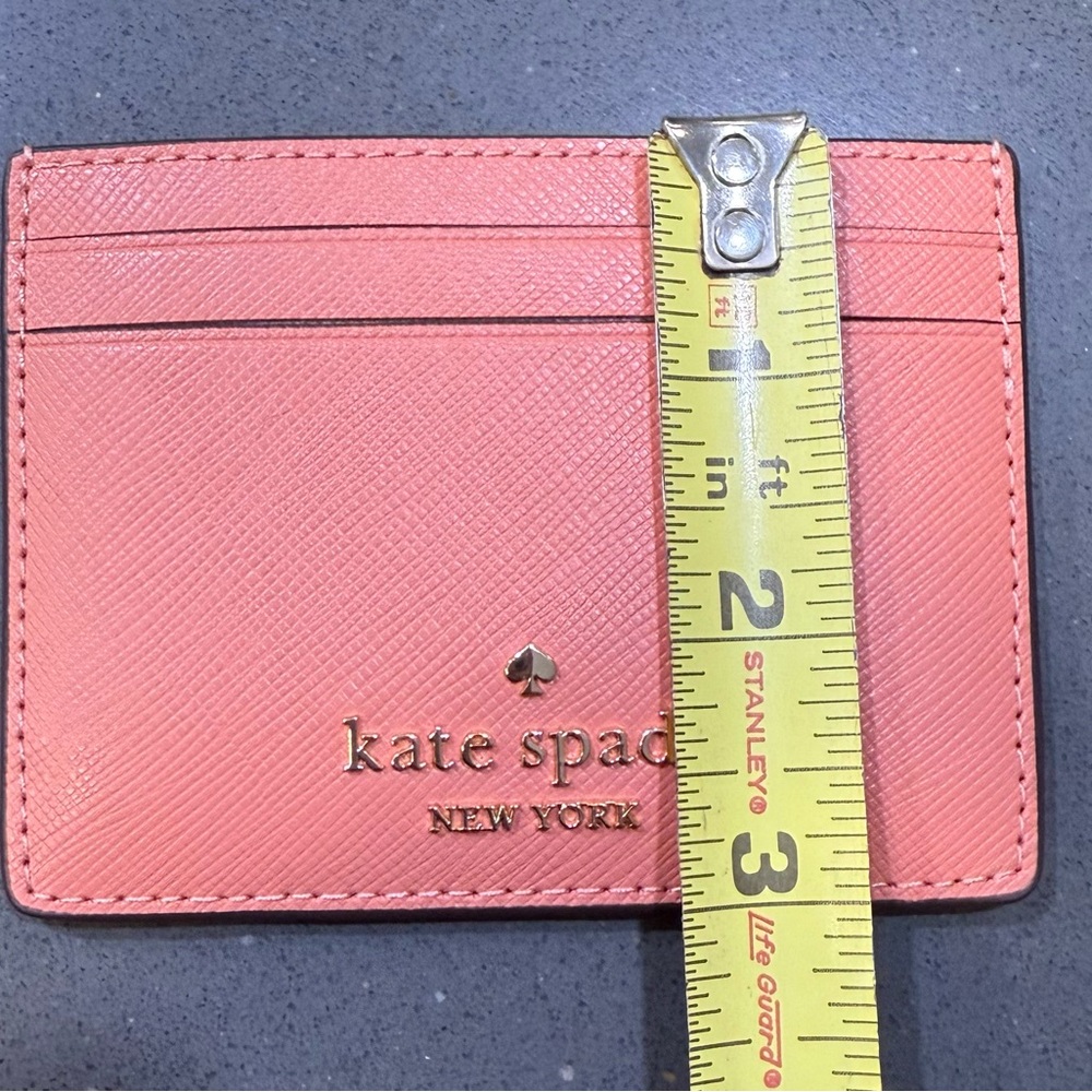 kate spade Coral Salmon Pink Leather Card Holder Sleeve 4x3” EUC - Picture 5 of 5